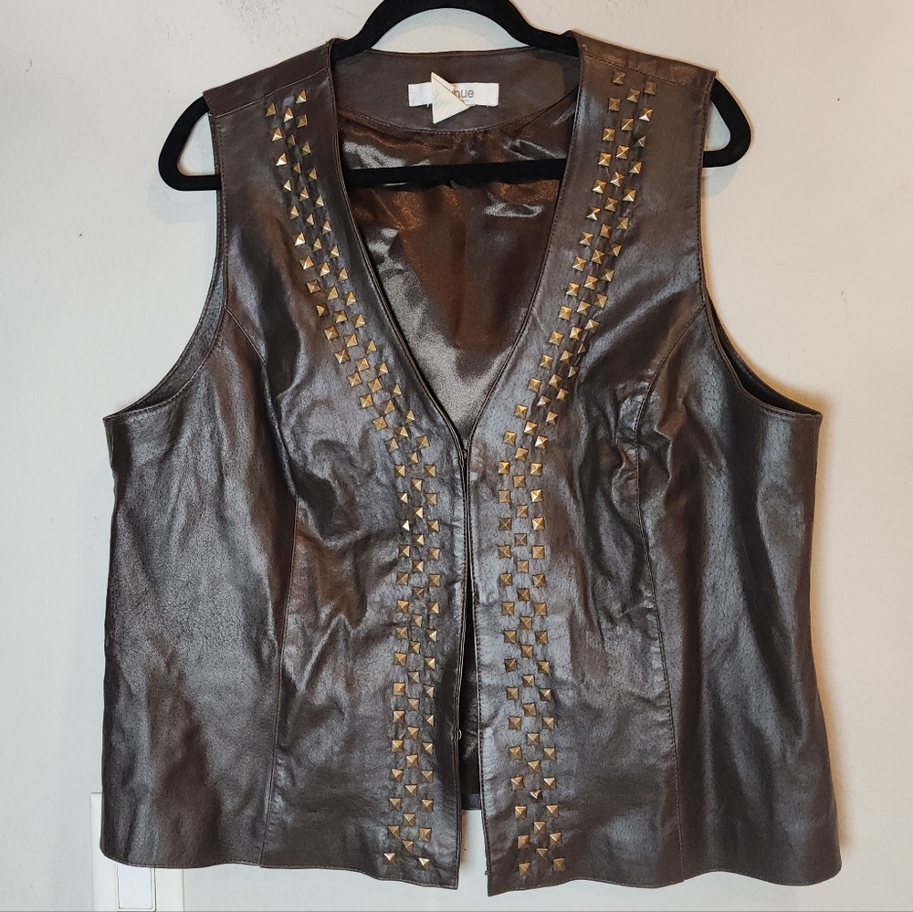 Genuine Leather Brown Studded Vest Size 16 Vintage Avenue